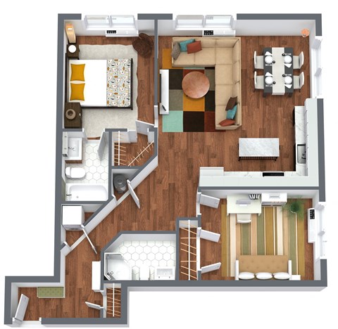 Floor plan for 2 beds, 2 baths, 850 sqft
